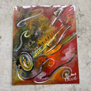 Larry Stevens 2006 Abstract Jazz Saxophone Painting 16x20